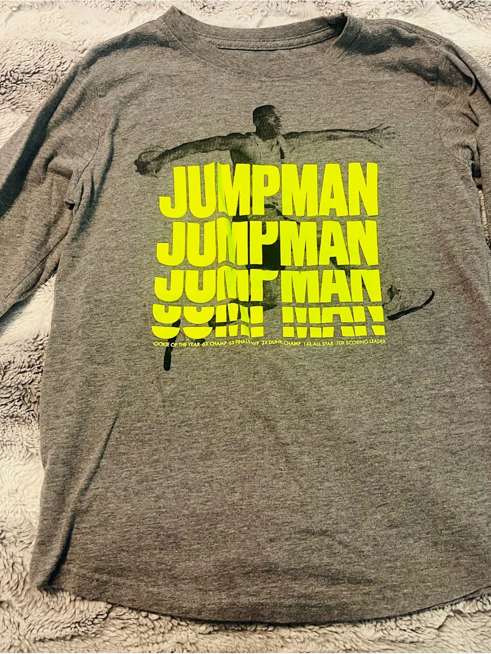 Jordan Gray Long-Sleeve Tee with Neon Yellow Jumpman Graphic